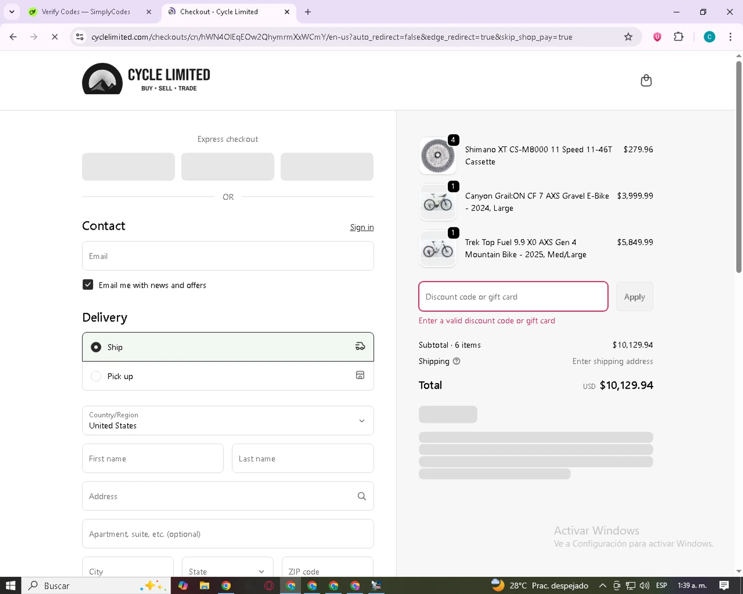 Cycle Limited discount code screenshot showing code NORCAL75 applied at Cycle Limited checkout page. Uploaded by SimplyCodes community member PennyHawk2591 on Oct 22, 2025