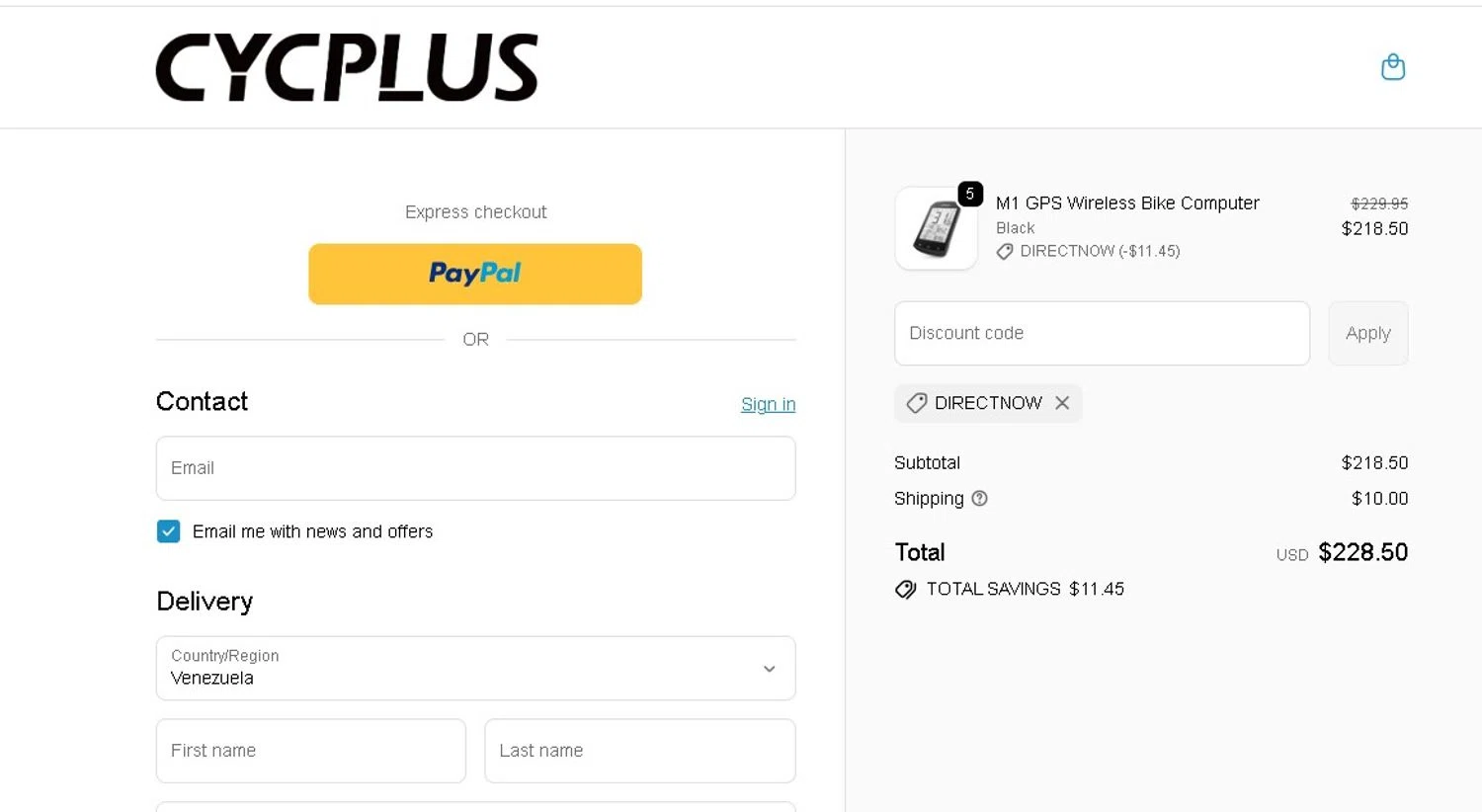 Cycplus discount code screenshot showing code DIRECTNOW applied at Cycplus checkout page. Uploaded by SimplyCodes community member LAMINEJAMAL on Dec 28, 2025