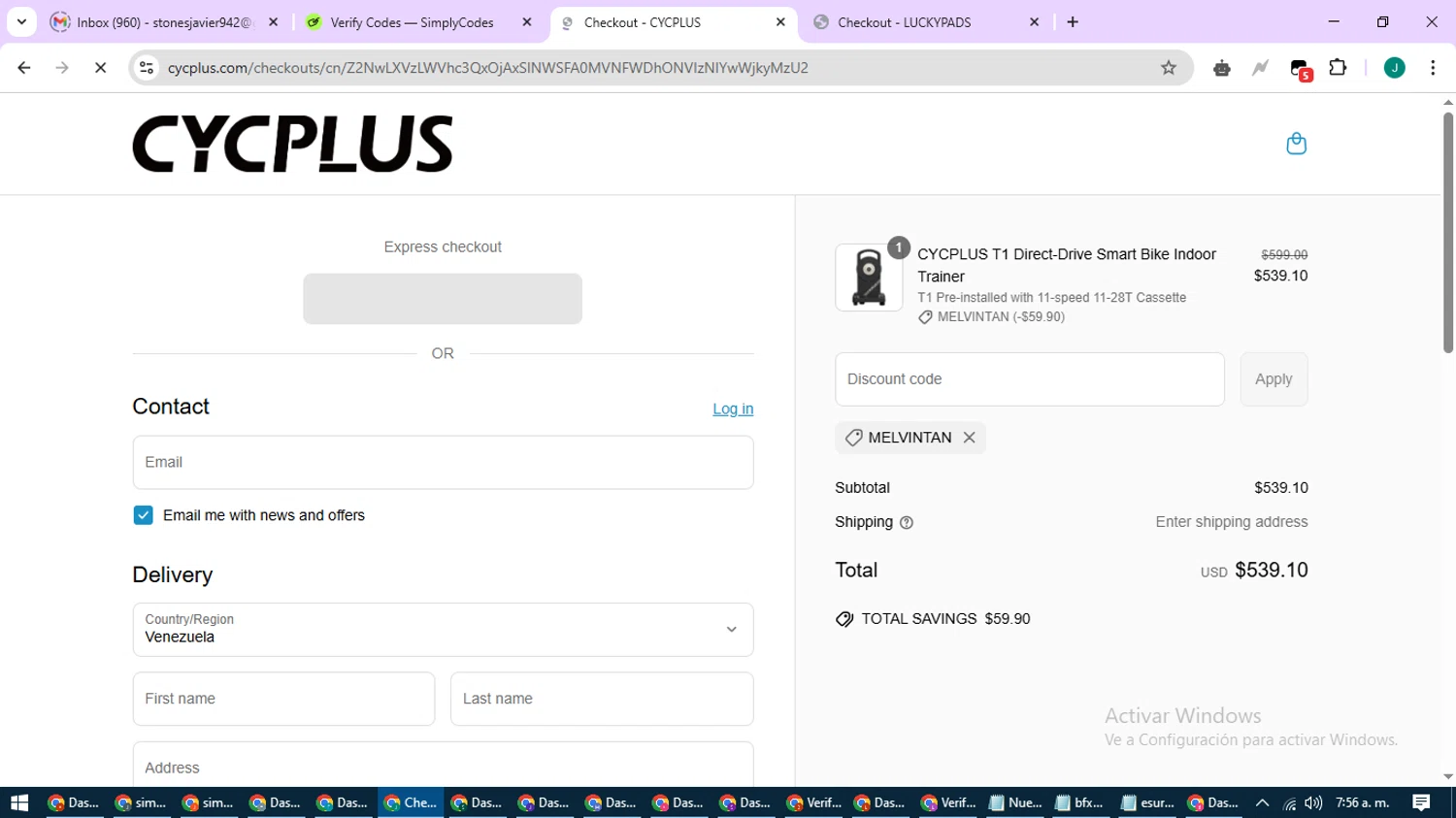 Cycplus discount code screenshot showing code MELVINTAN applied at Cycplus checkout page. Uploaded by SimplyCodes community member SavvyCurator1770 on Apr 27, 2025