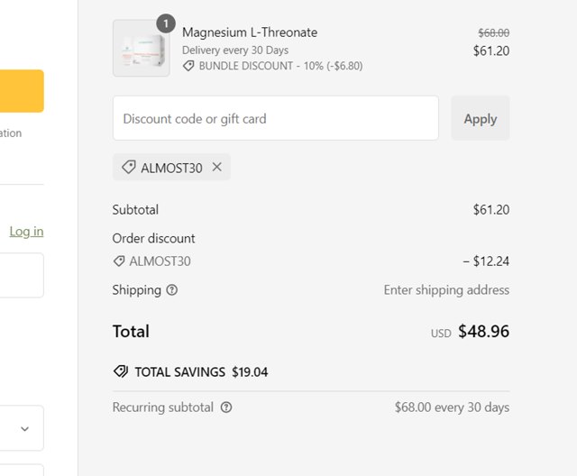 Cymbiotika checkout page showing Cymbiotika discount code box | Screenshot taken by SimplyCodes community member on Jan 20, 2025