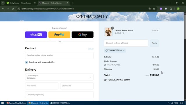 Cynthia Rowley checkout page showing Cynthia Rowley coupon code box | Screenshot taken by SimplyCodes community member on Aug 26, 2025