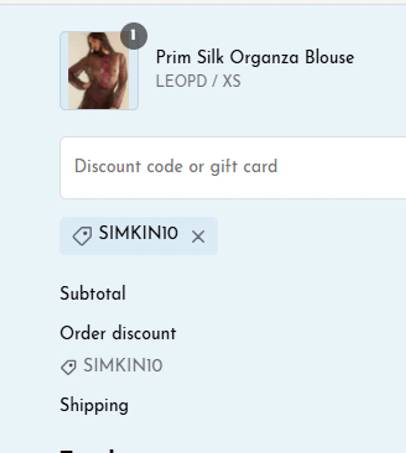 Cynthia Rowley coupon code screenshot showing code Simkin10 applied at Cynthia Rowley checkout page. Uploaded by SimplyCodes community member ValueHawk9995 on Jan 30, 2025