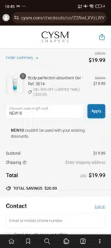 NEW10 coupon verification screenshot