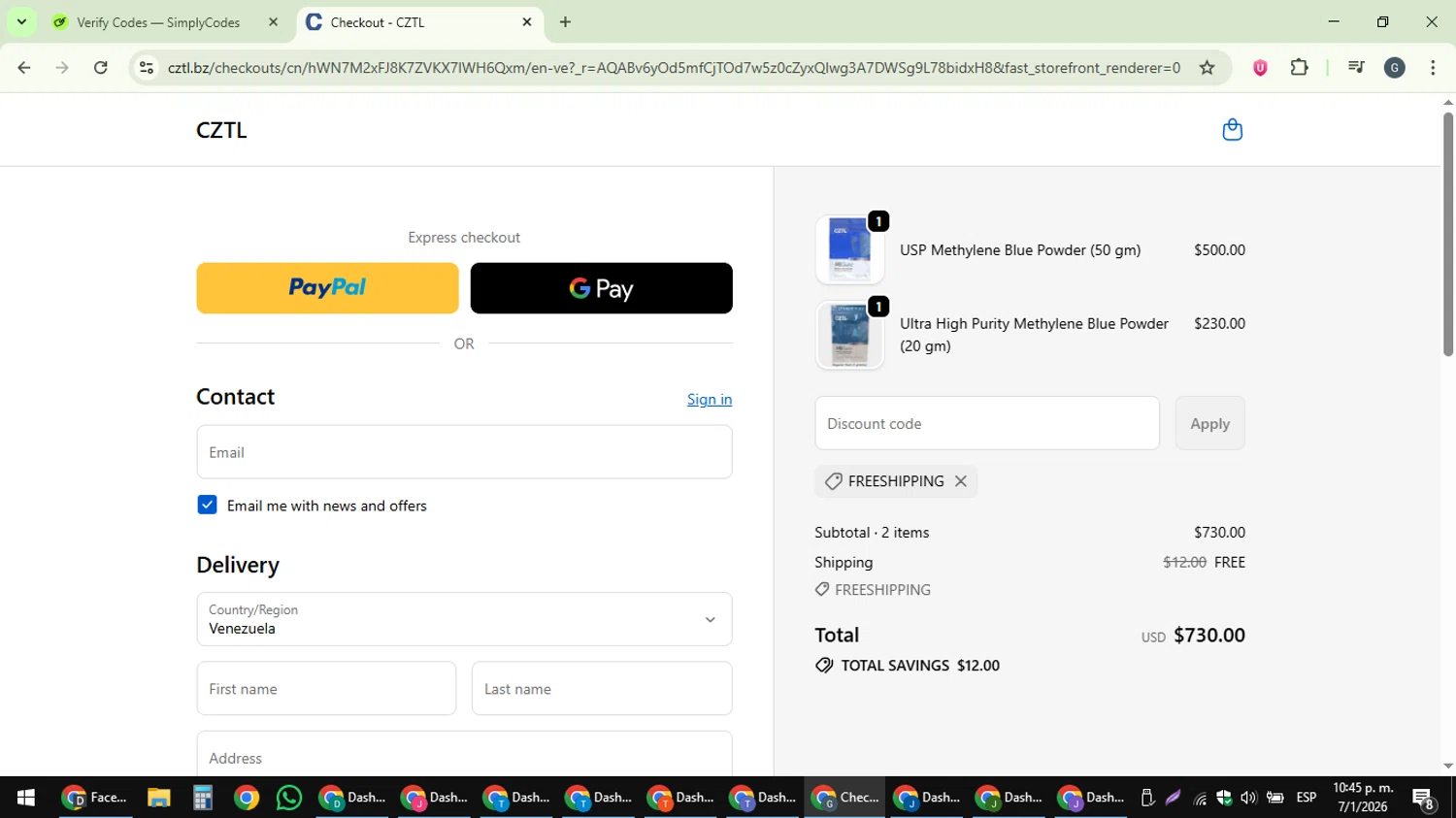 CZTL checkout page showing CZTL discount code box | Screenshot taken by SimplyCodes community member on Jan 8, 2026