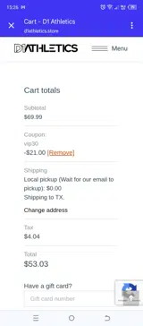 D1 Athletics coupon verification screenshot