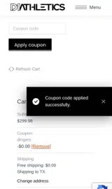 D1 Athletics coupon verification screenshot