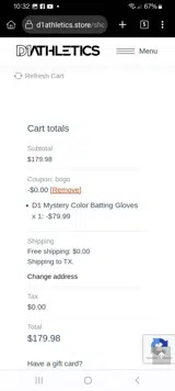 D1 Athletics coupon verification screenshot