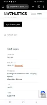 D1 Athletics coupon verification screenshot