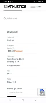 D1 Athletics coupon verification screenshot