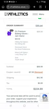 D1 Athletics coupon verification screenshot