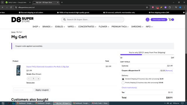 D8 Super Store checkout page showing D8 Super Store coupon code box | Screenshot taken by SimplyCodes community member on Aug 23, 2025