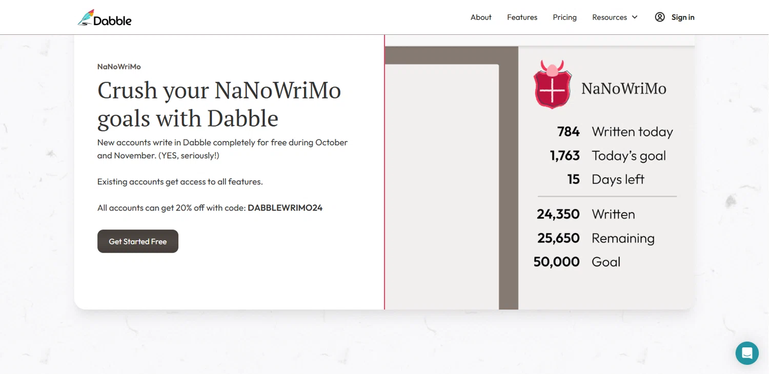 Dabble Writer coupon code screenshot showing code DABBLEWRIMO24 applied at Dabble Writer checkout page. Uploaded by SimplyCodes community member kalltrom21 on Mar 18, 2025