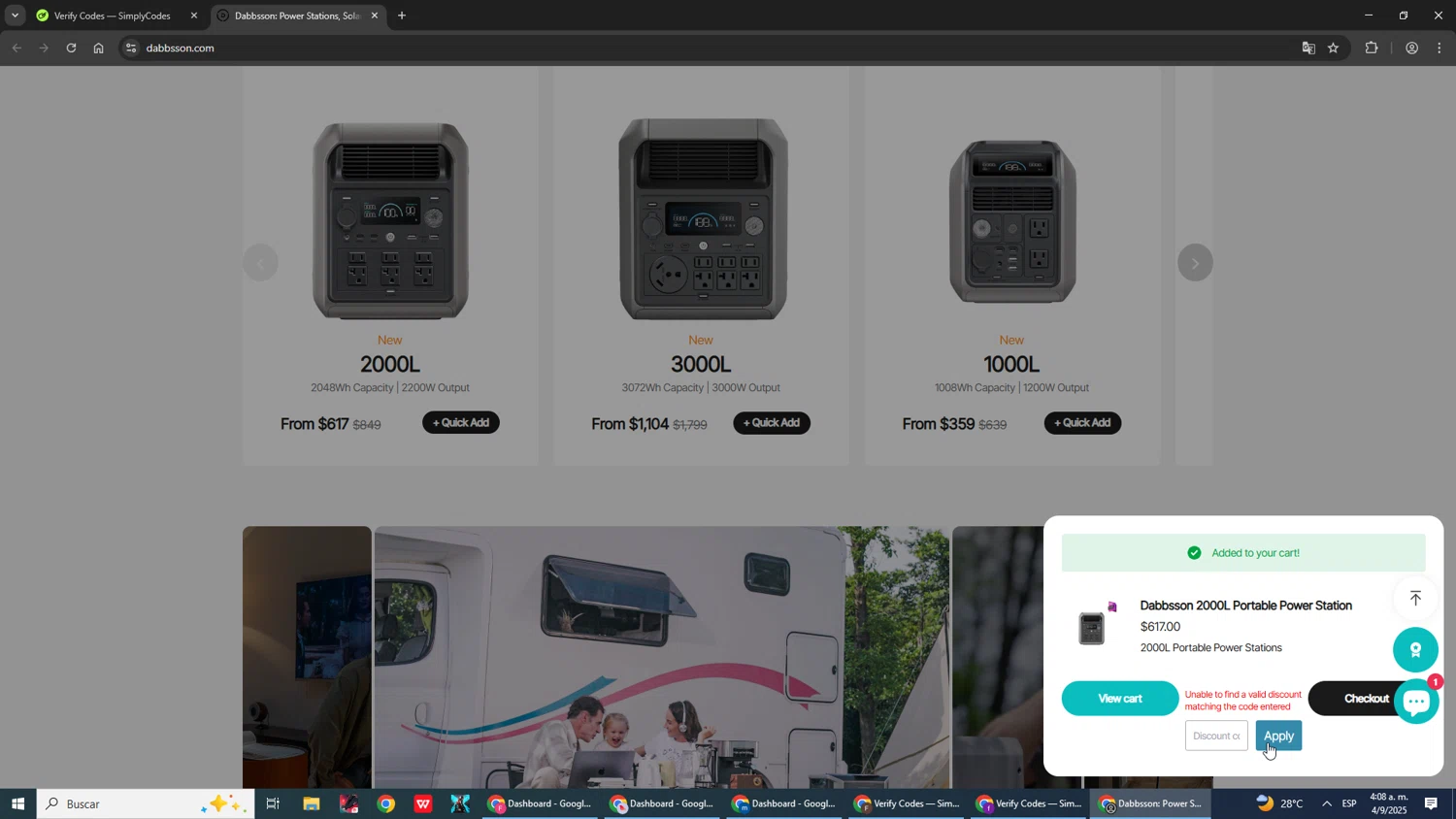 Dabbsson coupon code screenshot showing code DAL7OFF applied at Dabbsson checkout page. Uploaded by SimplyCodes community member ScanShopper554 on Sep 4, 2025