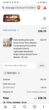 BEDFUN23 coupon verification screenshot