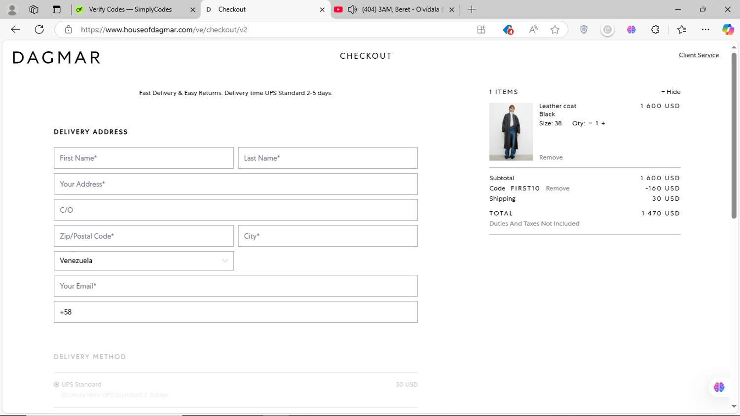 Dagmar discount code screenshot showing code First10 applied at Dagmar checkout page. Uploaded by SimplyCodes community member MagnificentVirtuoso8433 on Feb 14, 2025