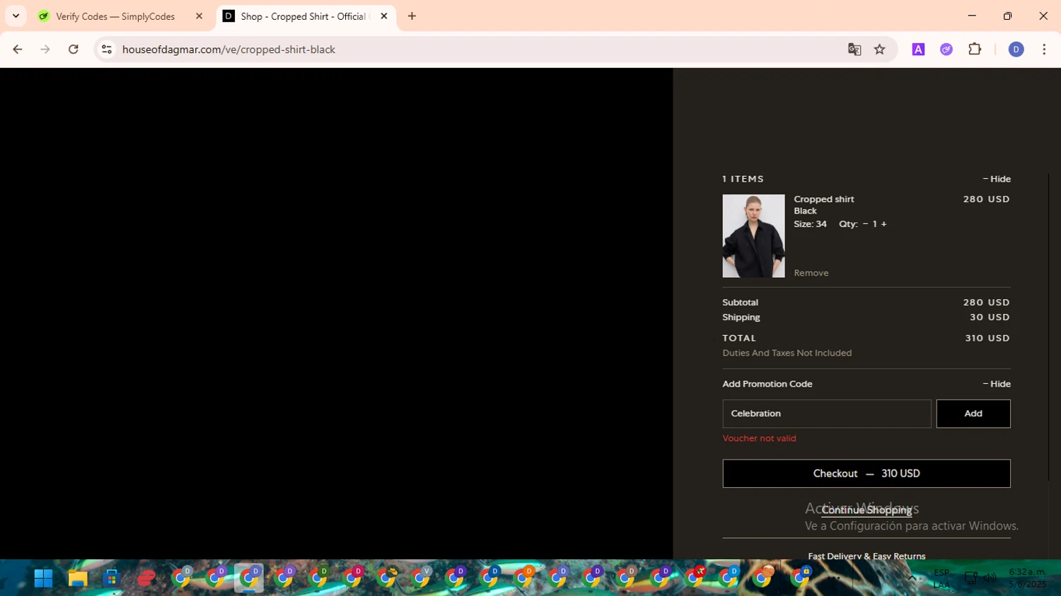 Dagmar discount code screenshot showing code Celebration applied at Dagmar checkout page. Uploaded by SimplyCodes community member RewardOwl5959 on Jun 5, 2025