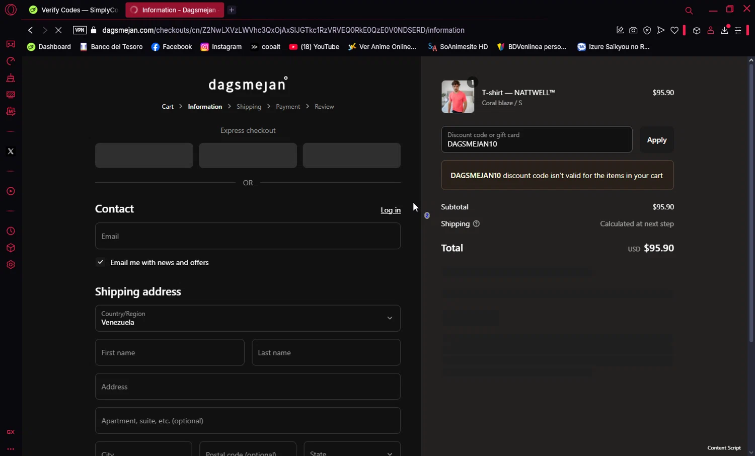 Dagsmejan promo code screenshot showing code DAGSMEJAN10 applied at Dagsmejan checkout page. Uploaded by SimplyCodes community member Ema007 on Apr 10, 2025