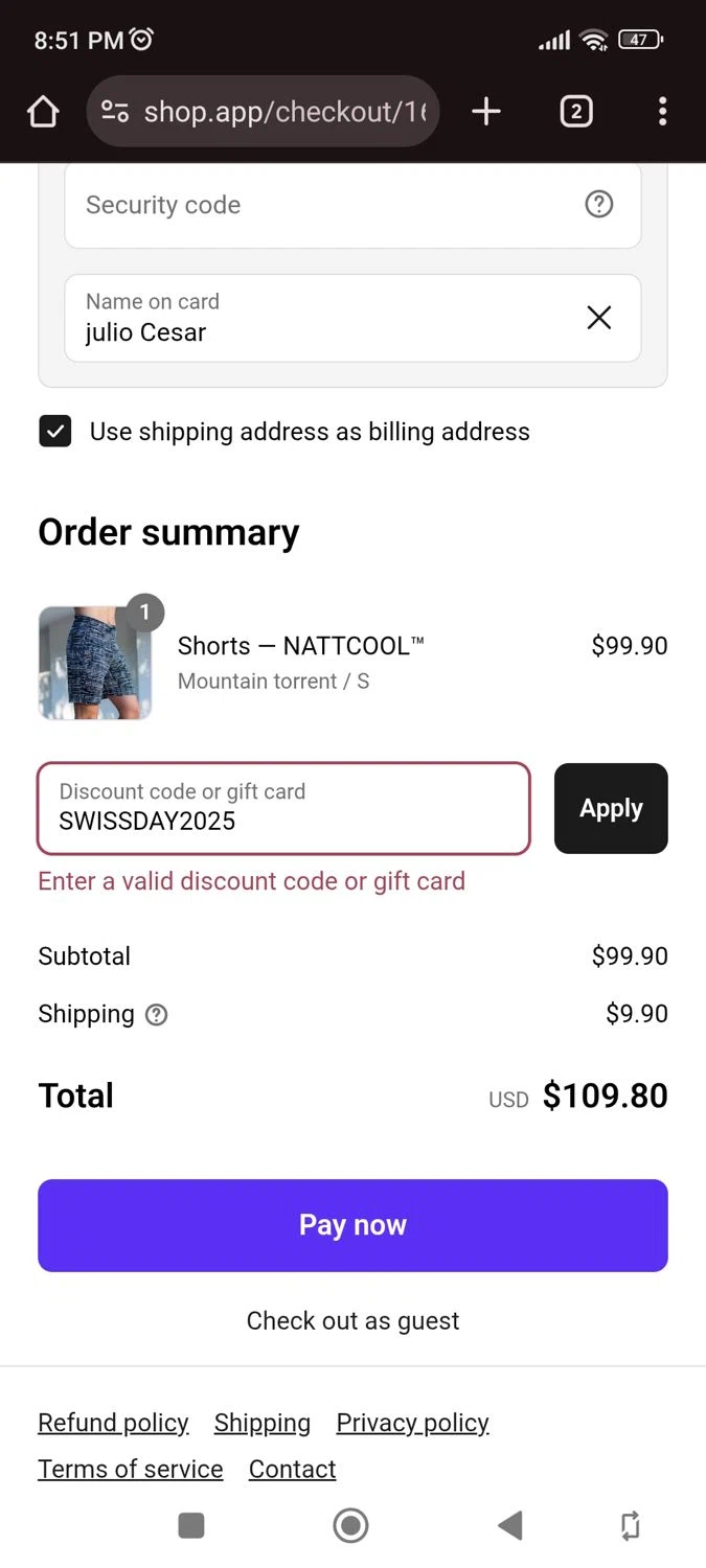 Dagsmejan promo code screenshot showing code SWISSDAY2025 applied at Dagsmejan checkout page. Uploaded by SimplyCodes community member juliocoronel038ef0f on Aug 7, 2025
