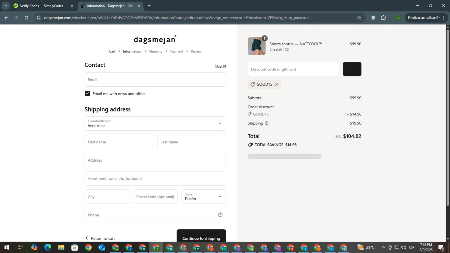 Dagsmejan promo code screenshot showing code GOOD15 applied at Dagsmejan checkout page. Uploaded by SimplyCodes community member GoldScout9735 on Aug 9, 2025