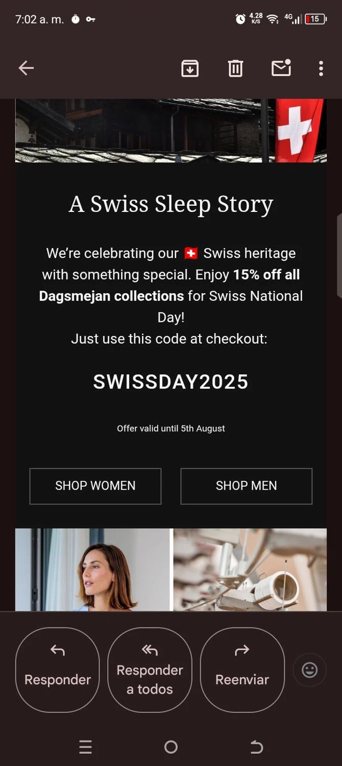 Dagsmejan promo code screenshot showing code SWISSDAY2025 applied at Dagsmejan checkout page. Uploaded by SimplyCodes community member kellymoreno on Jul 30, 2025