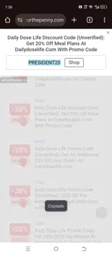 PRESIDENT20 coupon verification screenshot