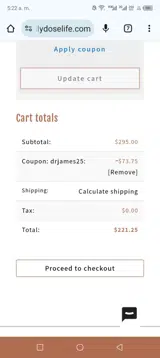 DRJAMES25 coupon verification screenshot