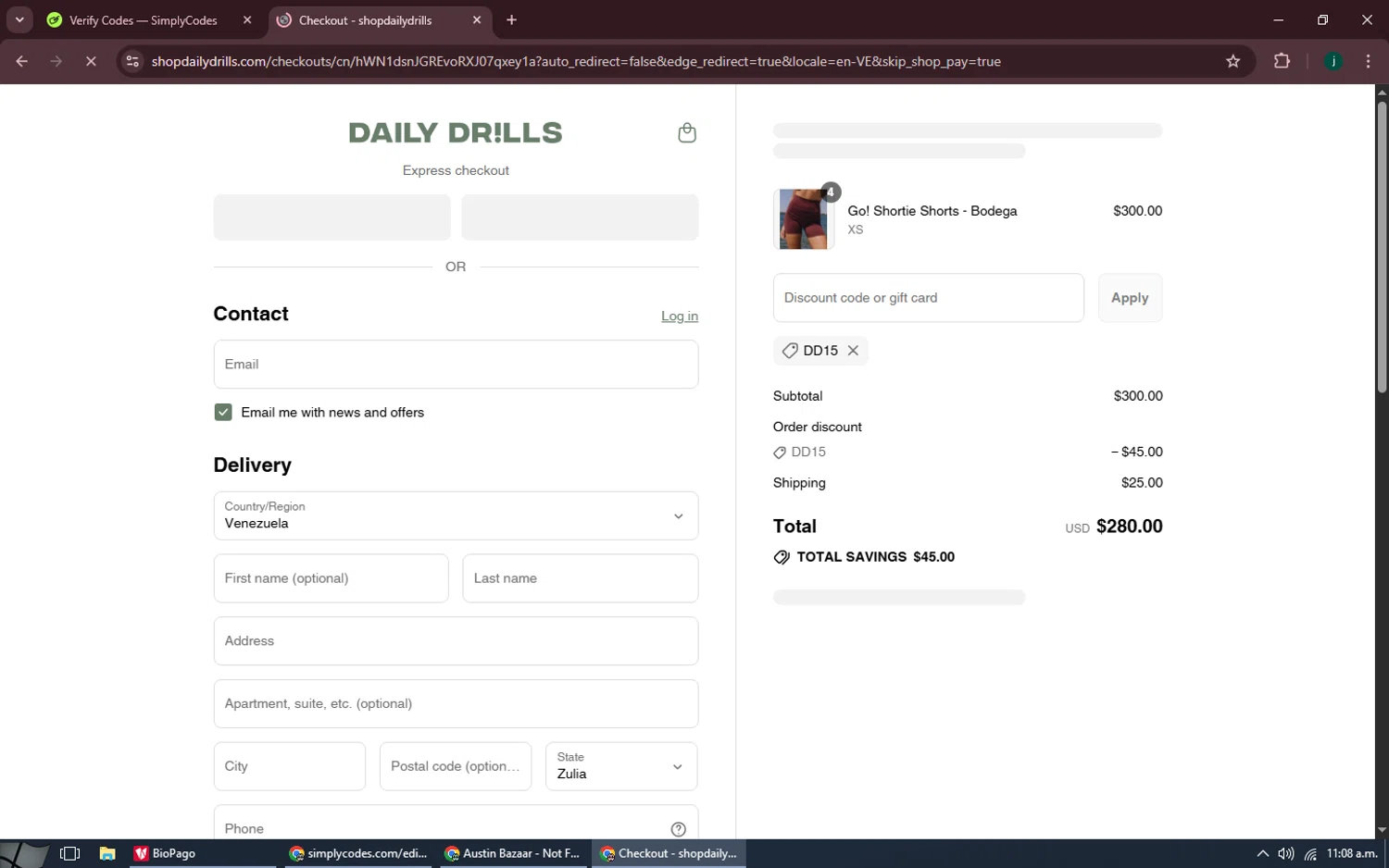 Daily Drills discount code screenshot showing code DD15 applied at Daily Drills checkout page. Uploaded by SimplyCodes community member MoneySpotter5416 on Aug 10, 2025