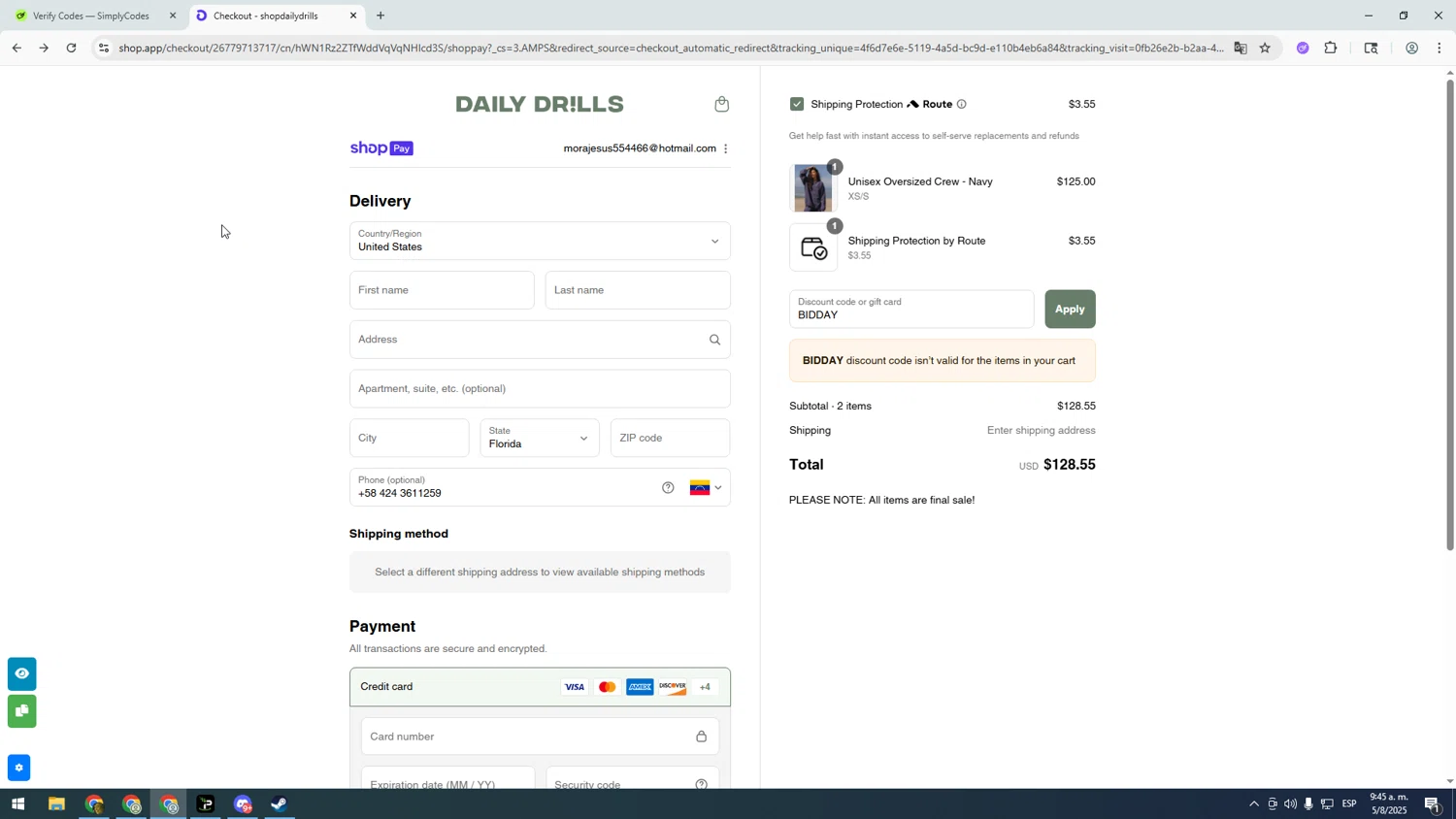 Daily Drills discount code screenshot showing code BIDDAY applied at Daily Drills checkout page. Uploaded by SimplyCodes community member Pipiripicho on Aug 5, 2025