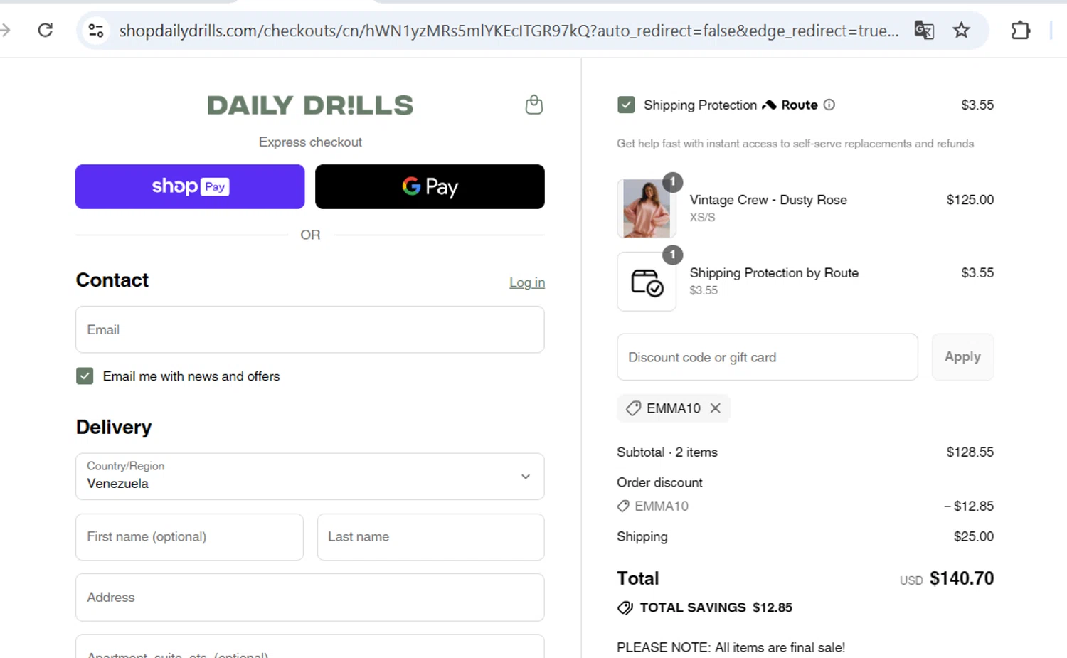 Daily Drills discount code screenshot showing code EMMA10 applied at Daily Drills checkout page. Uploaded by SimplyCodes community member vida5254427716958 on Aug 19, 2025