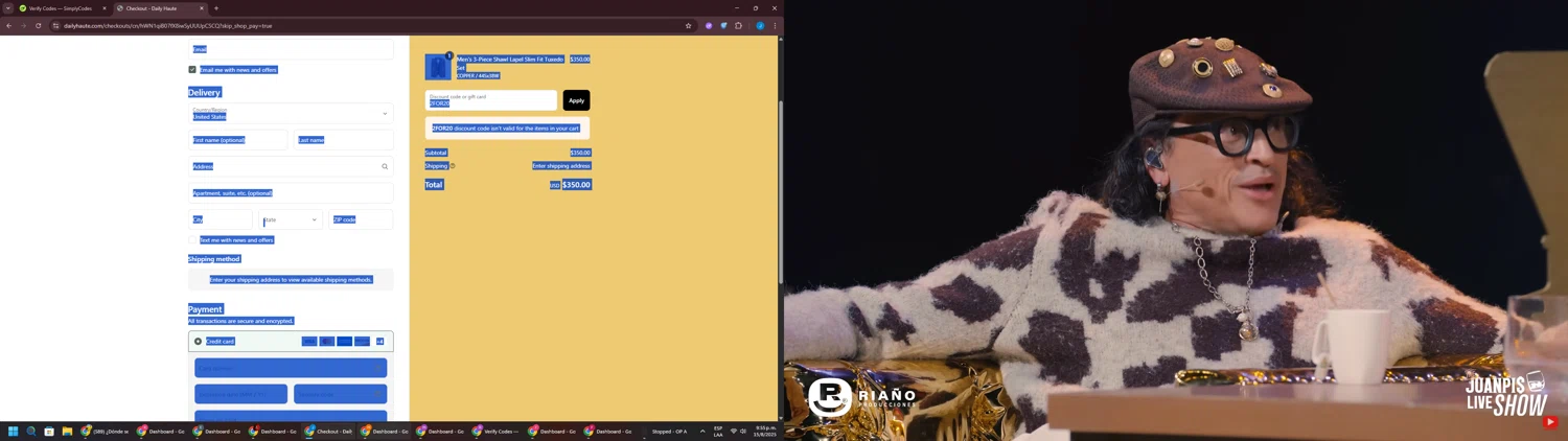Daily Haute discount code screenshot showing code 2FOR20 applied at Daily Haute checkout page. Uploaded by SimplyCodes community member BargainGuardian280 on Aug 16, 2025