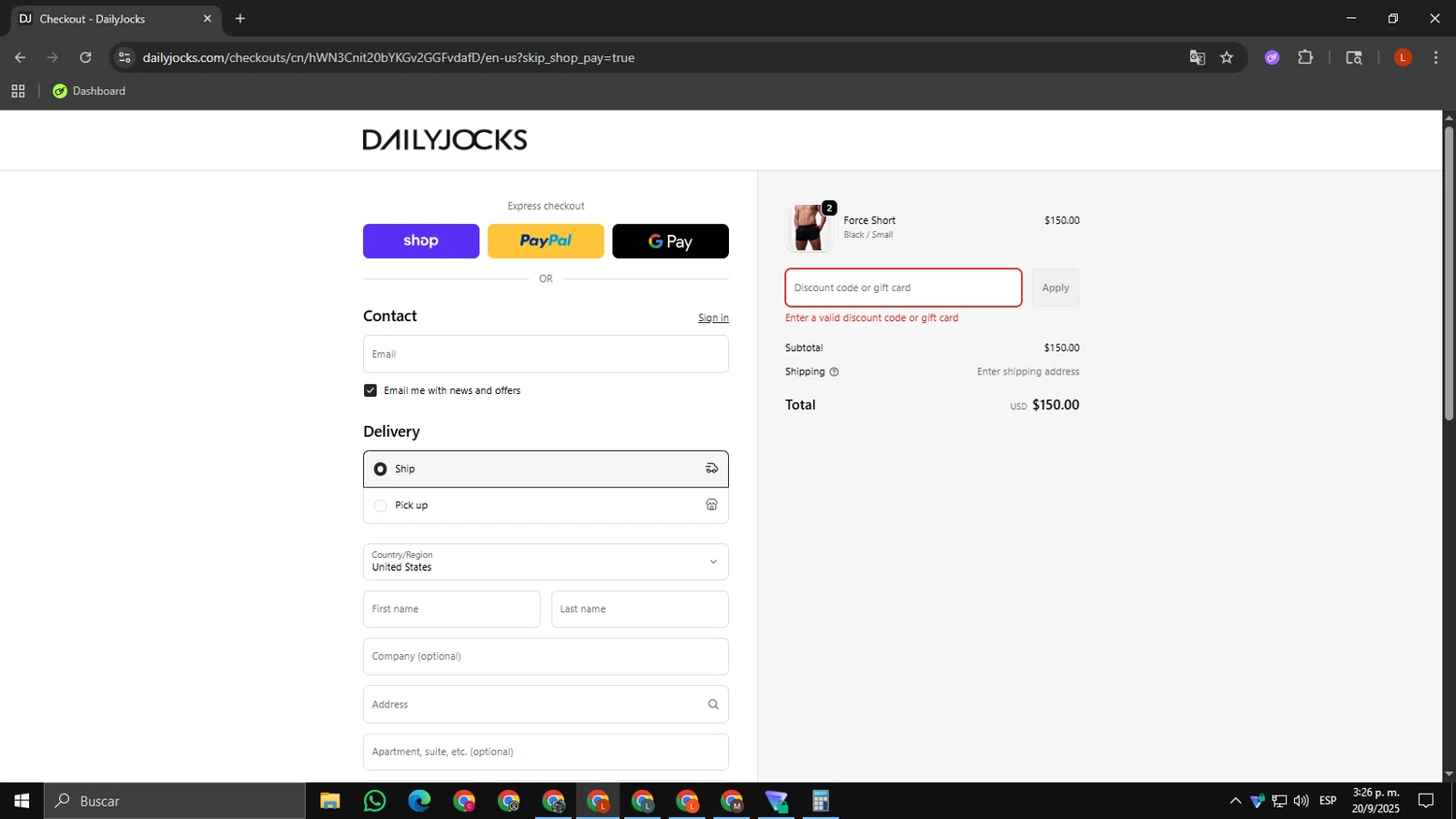 Daily Jocks promo code screenshot showing code SORRY10 applied at Daily Jocks checkout page. Uploaded by SimplyCodes community member luissdbv1 on Sep 20, 2025