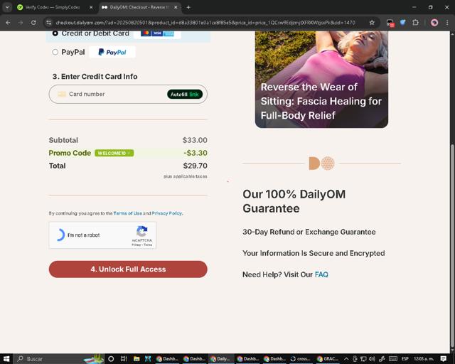 DailyOM checkout page showing DailyOM promo code box | Screenshot taken by SimplyCodes community member on Sep 4, 2025