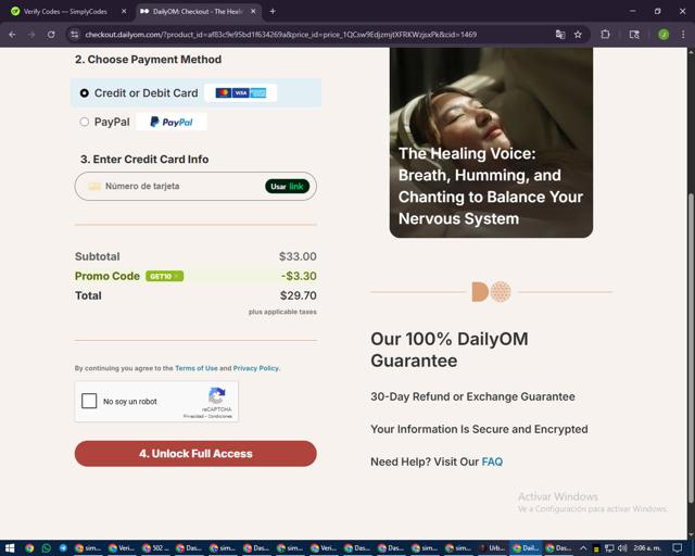 DailyOM checkout page showing DailyOM promo code box | Screenshot taken by SimplyCodes community member on Sep 4, 2025