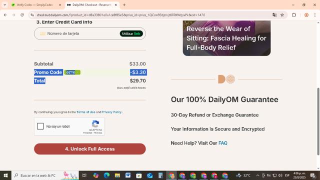 DailyOM checkout page showing DailyOM promo code box | Screenshot taken by SimplyCodes community member on Aug 23, 2025