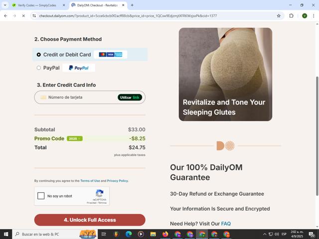DailyOM checkout page showing DailyOM promo code box | Screenshot taken by SimplyCodes community member on Sep 4, 2025