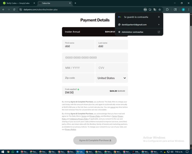 DailyWire checkout page showing DailyWire promo code box | Screenshot taken by SimplyCodes community member on Aug 25, 2025