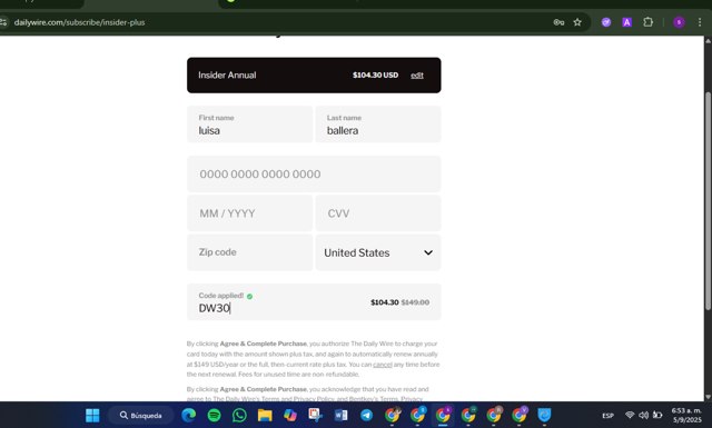 DailyWire checkout page showing DailyWire promo code box | Screenshot taken by SimplyCodes community member on Sep 5, 2025