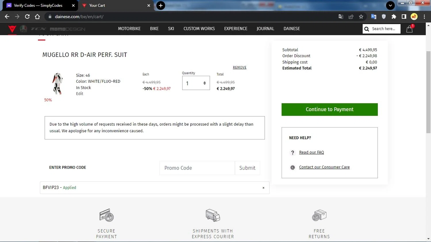 where to use Dainese promo code box