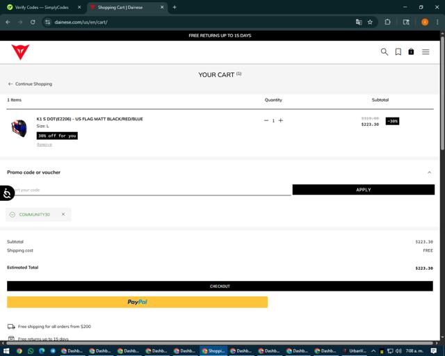 Dainese checkout page showing Dainese promo code box | Screenshot taken by SimplyCodes community member on Aug 12, 2025