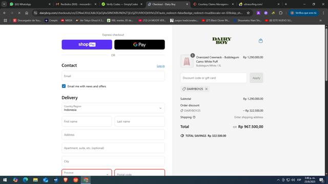 Dairy Boy checkout page showing Dairy Boy discount code box | Screenshot taken by SimplyCodes community member on Jun 25, 2025