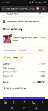 WELCOME850 coupon verification screenshot