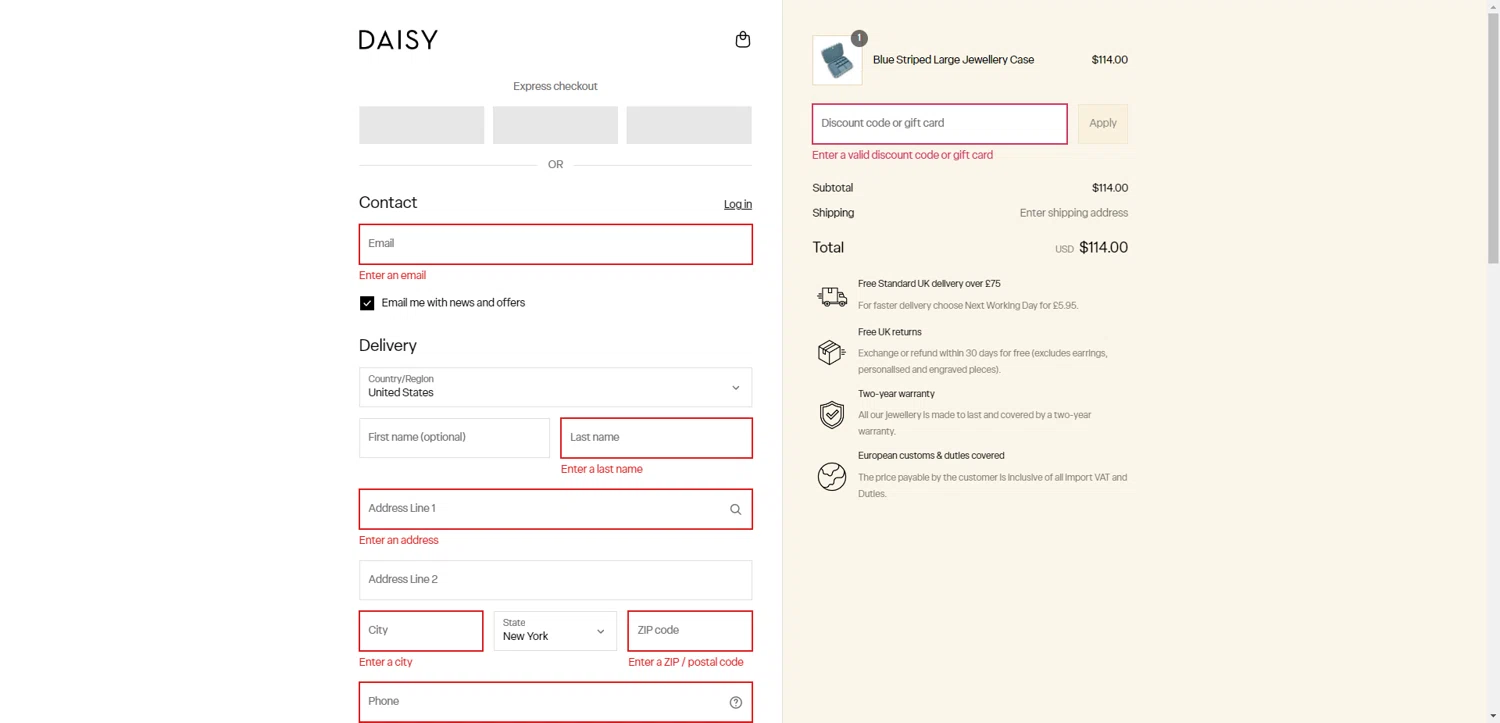 Daisy London promo code screenshot showing code SUMMERTREAT10 applied at Daisy London checkout page. Uploaded by SimplyCodes community member PennyRanger8219 on Aug 10, 2025