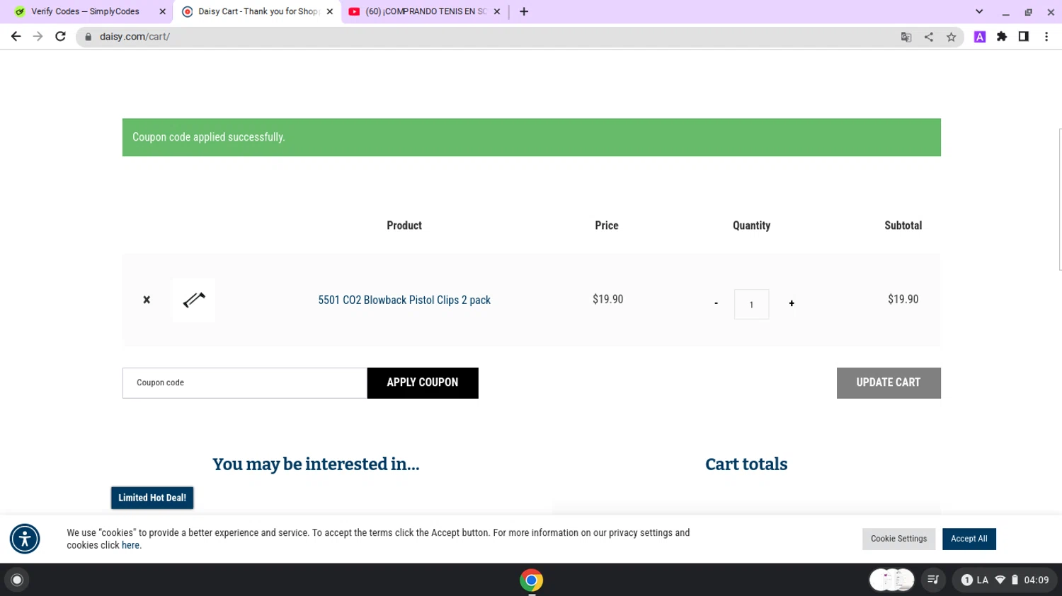 Daisy Outdoor Products promo code screenshot showing code OFF10CART applied at Daisy Outdoor Products checkout page. Uploaded by SimplyCodes community member lapampita on Jun 7, 2025