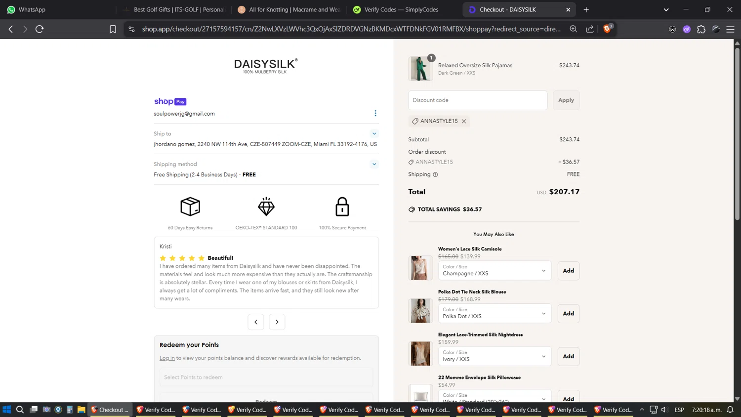 Daisysilk promo code screenshot showing code annastyle15 applied at Daisysilk checkout page. Uploaded by SimplyCodes community member SimplyGOAT on May 16, 2025
