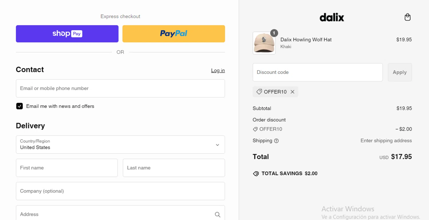 Dalix discount code screenshot showing code Offer10 applied at Dalix checkout page. Uploaded by SimplyCodes community member ligthYA on Feb 24, 2025