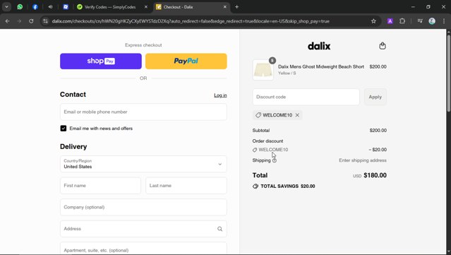 Dalix checkout page showing Dalix discount code box | Screenshot taken by SimplyCodes community member on Aug 20, 2025