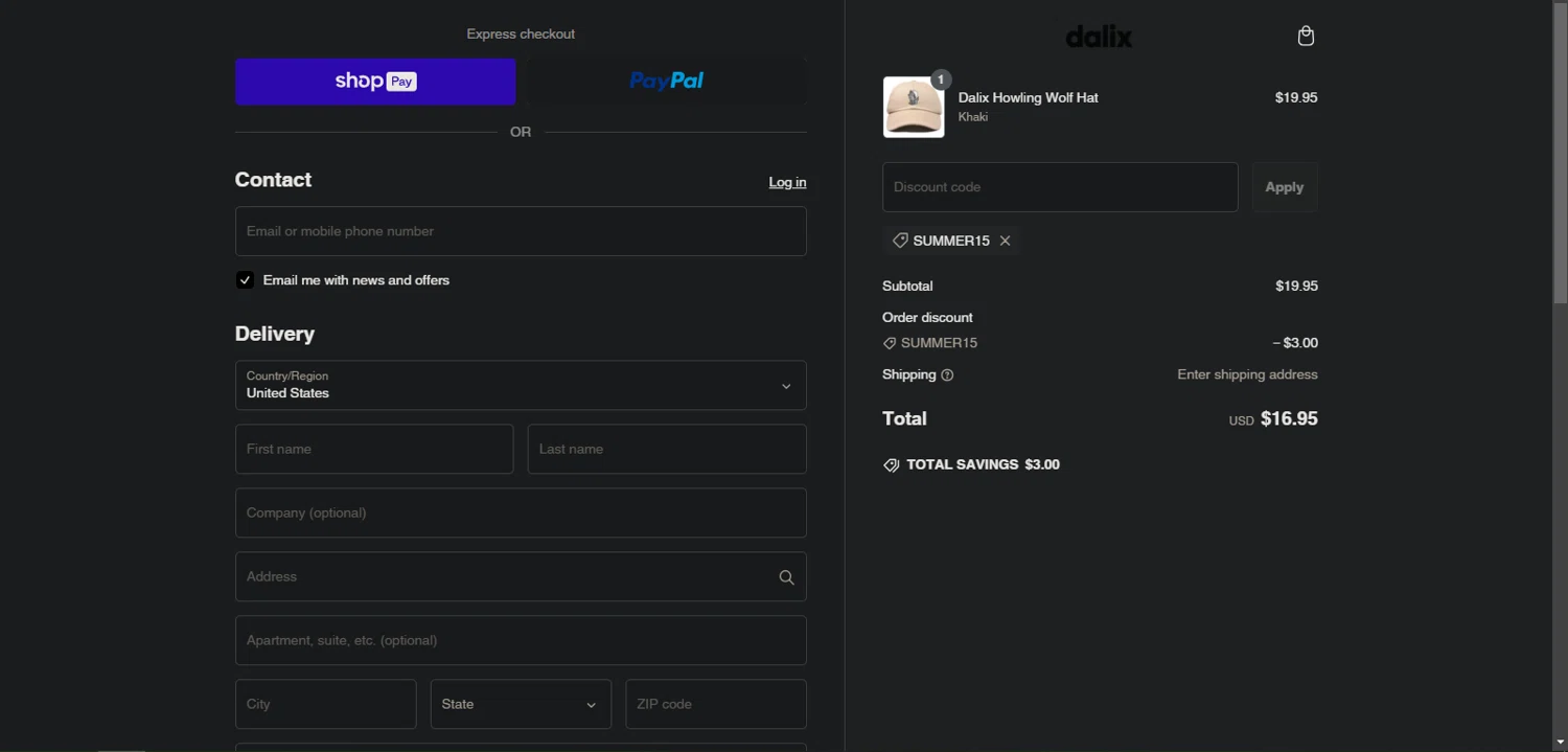 Dalix discount code screenshot showing code summer15 applied at Dalix checkout page. Uploaded by SimplyCodes community member Nor_man on Feb 24, 2025