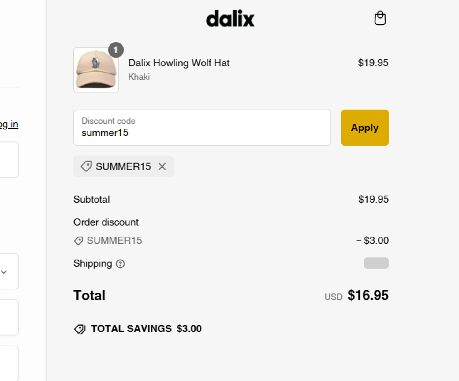 Dalix discount code screenshot showing code summer15 applied at Dalix checkout page. Uploaded by SimplyCodes community member VoucherHero6322 on Feb 24, 2025