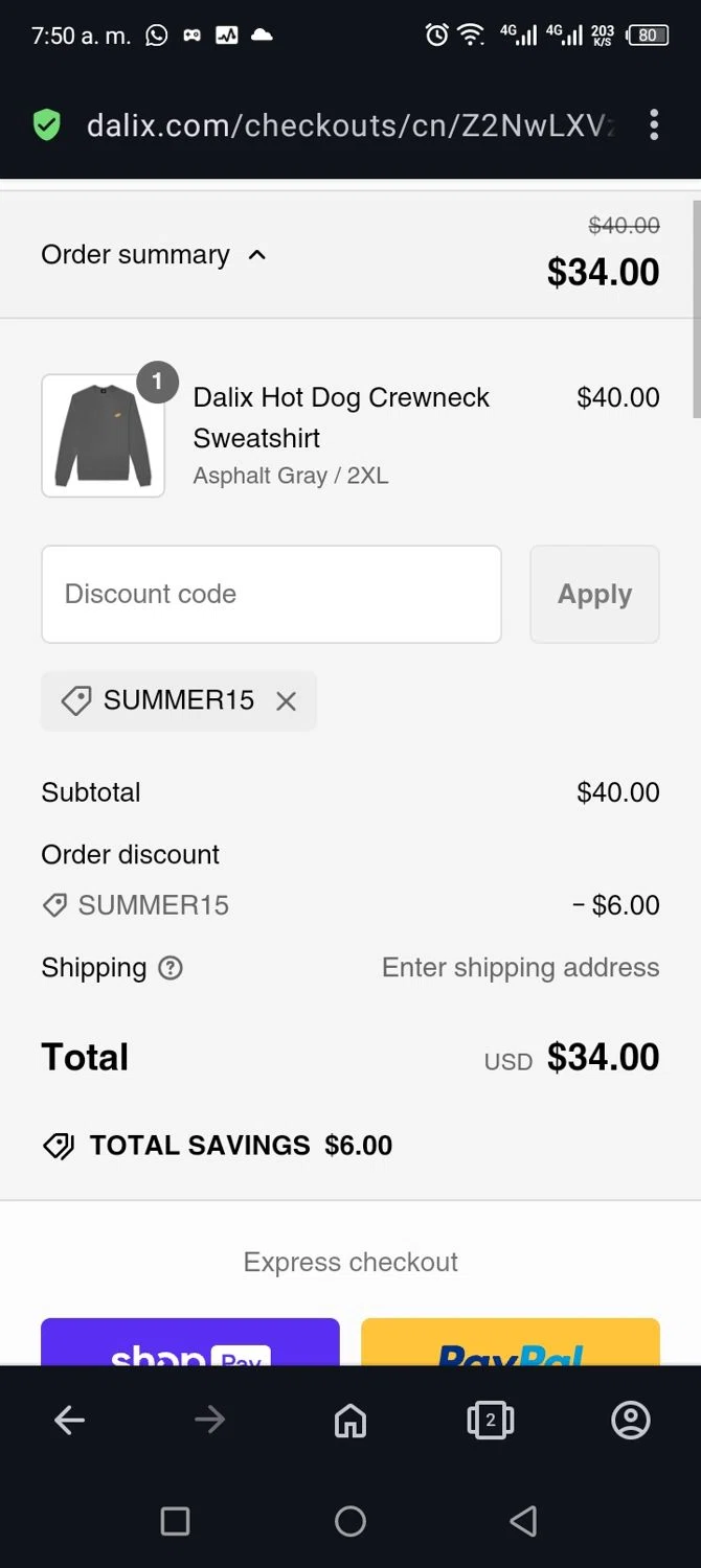 Dalix discount code screenshot showing code summer15 applied at Dalix checkout page. Uploaded by SimplyCodes community member billgates0997923425561 on Feb 24, 2025