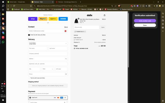 Dalix checkout page showing Dalix discount code box | Screenshot taken by SimplyCodes community member on Sep 10, 2025